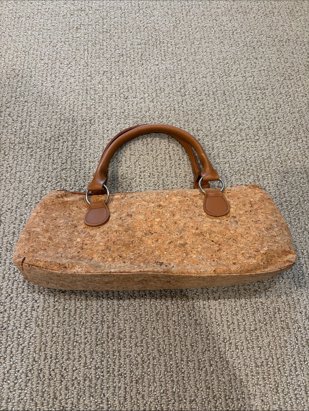 Cork Tote Bag with Brown Leather Handles lunch/wine cooler